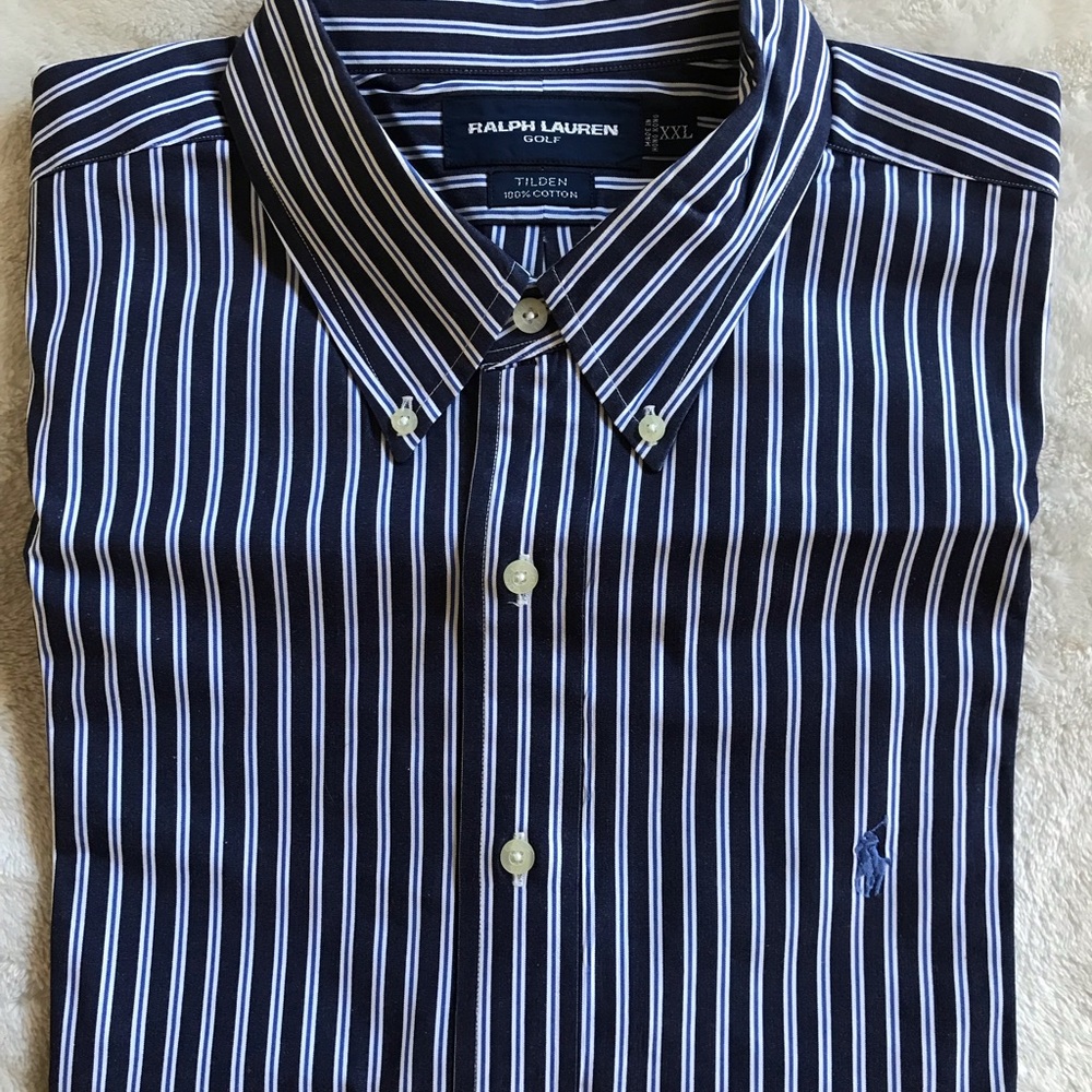 Ralph Lauren Golf Tilden Navy and White Striped Casual Button Down Shirt